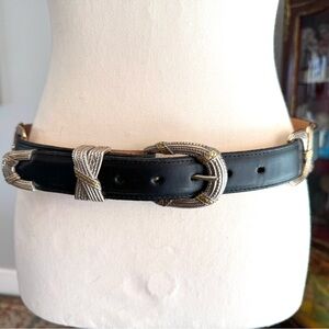 Texas Black Leather Belt with Silver and Gold Accents